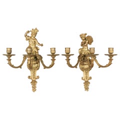 Vintage Pair of Louis XV Style French Bronze Sconces
