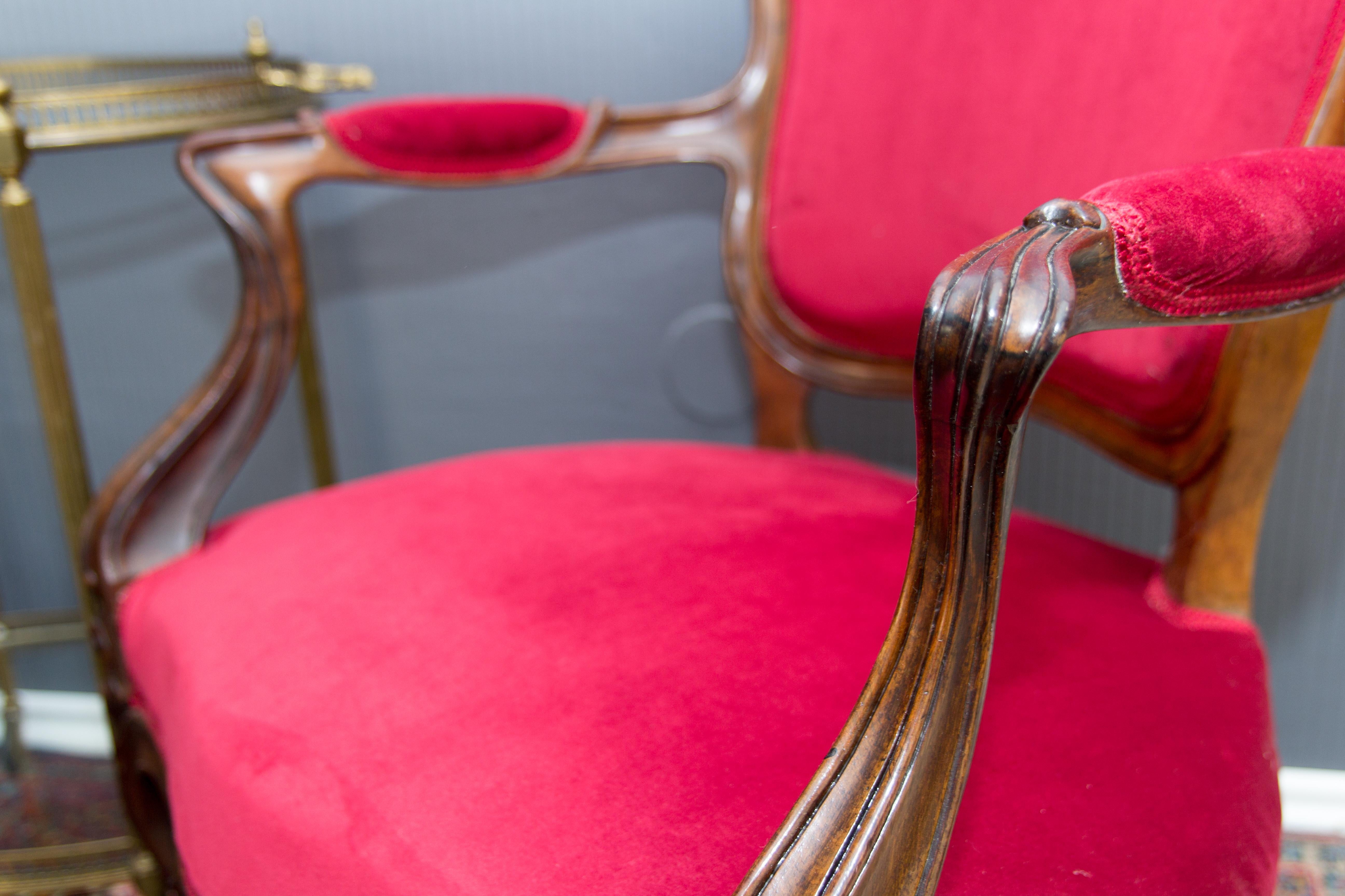 Pair of Louis XV Style French Fauteuil Walnut Armchairs 9