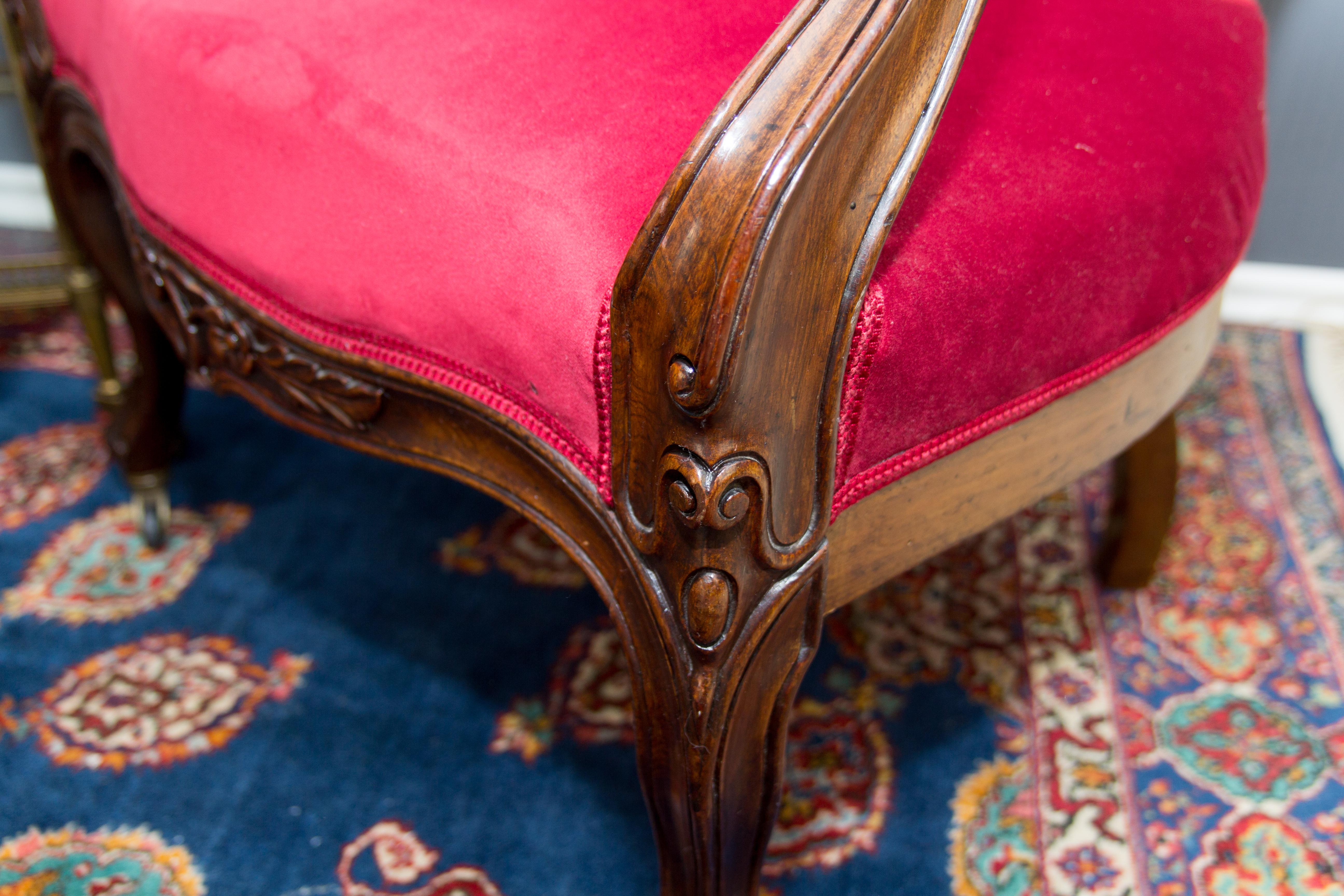 Pair of Louis XV Style French Fauteuil Walnut Armchairs 9