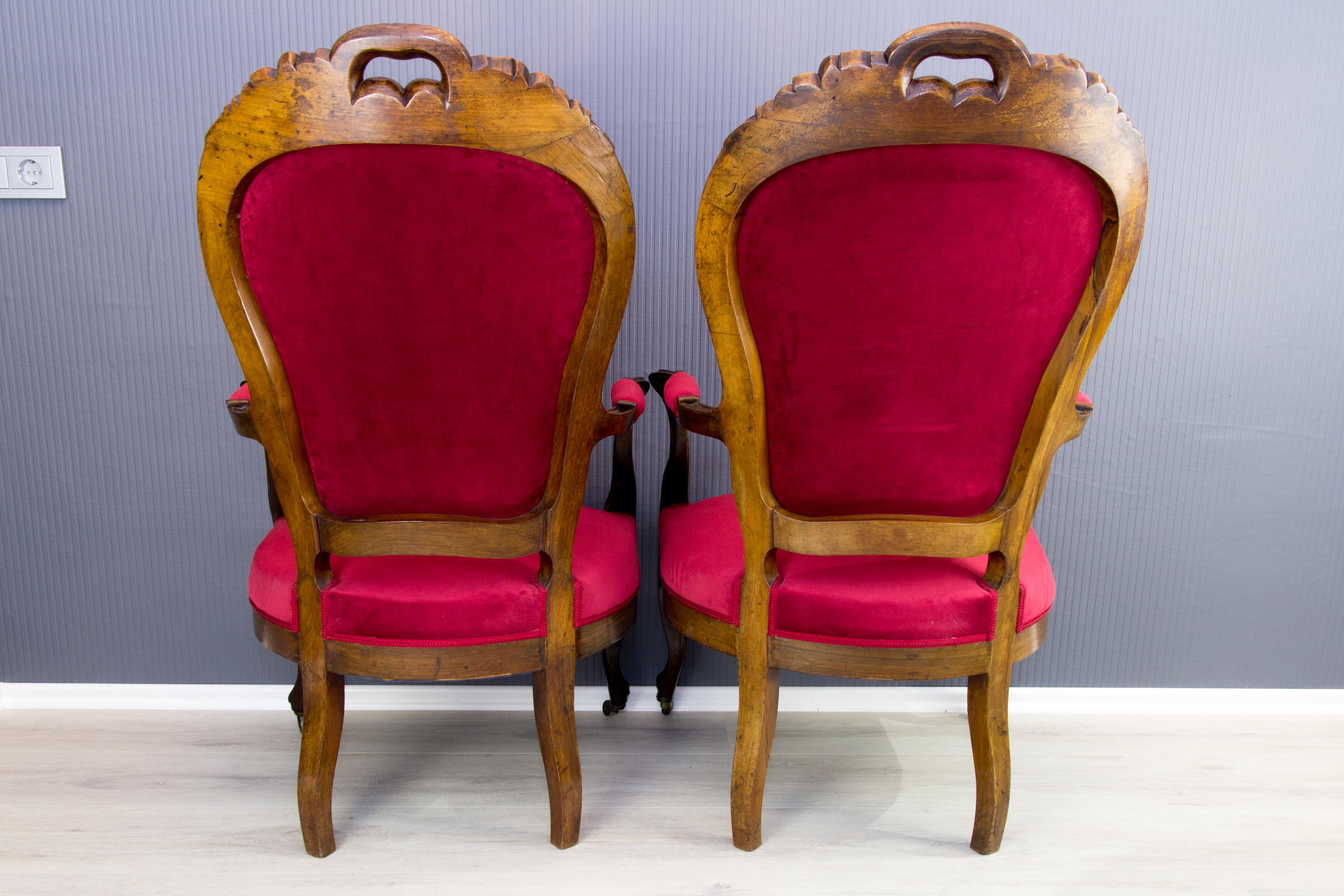 Pair of Louis XV Style French Fauteuil Walnut Armchairs 2