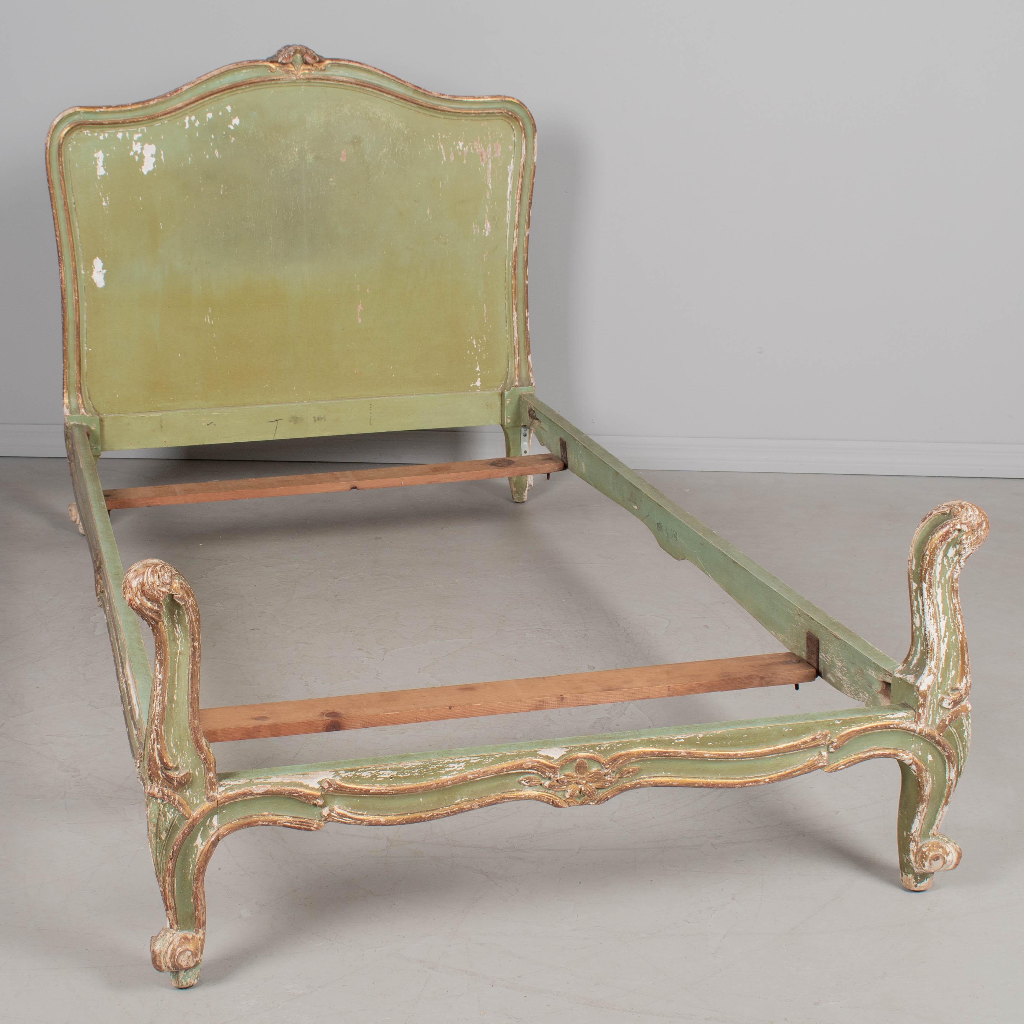 Gilt Pair of Louis XV Style French Painted Bed Frames For Sale