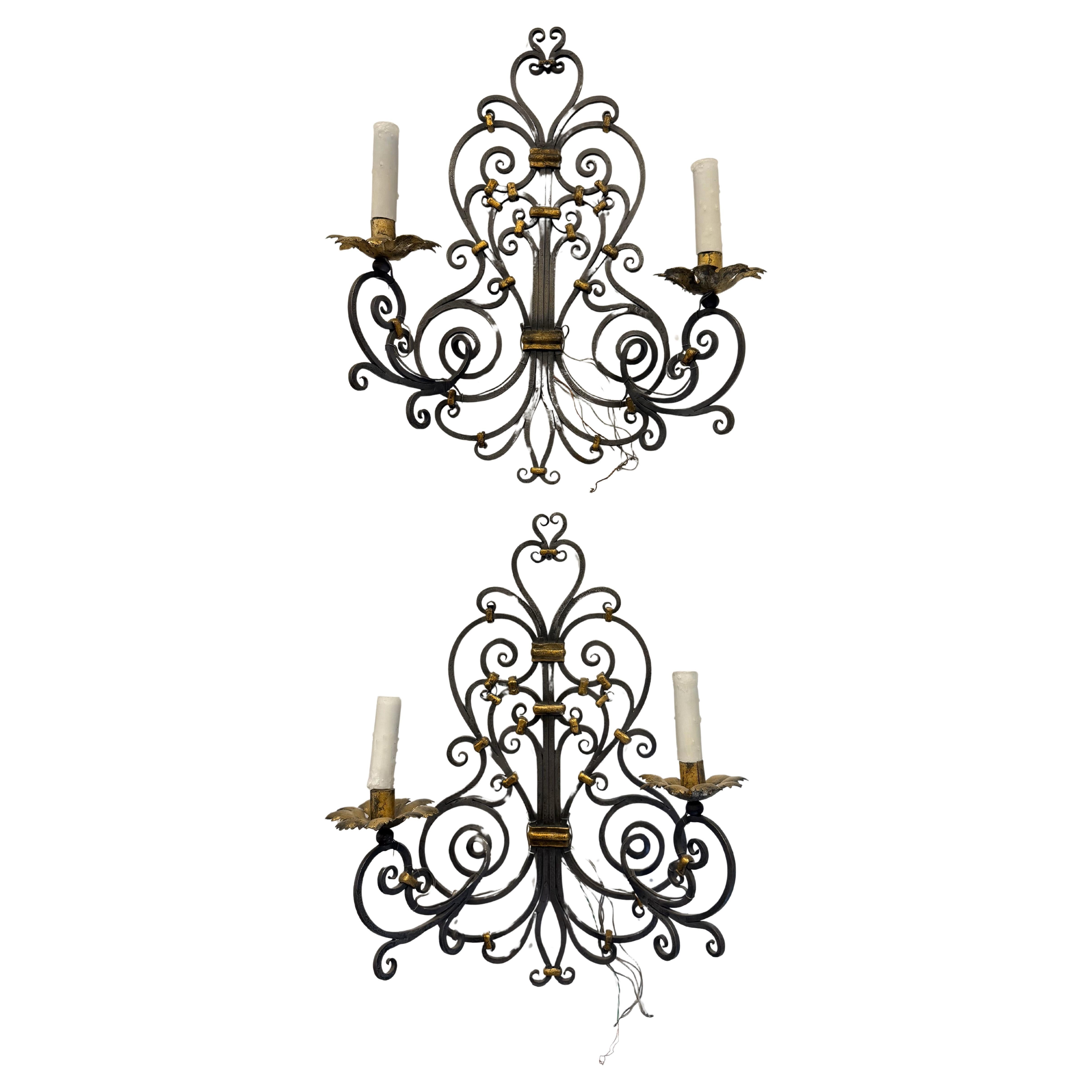 Pair of Louis XV Style French Provincial Gilded Iron Wall Sconces
