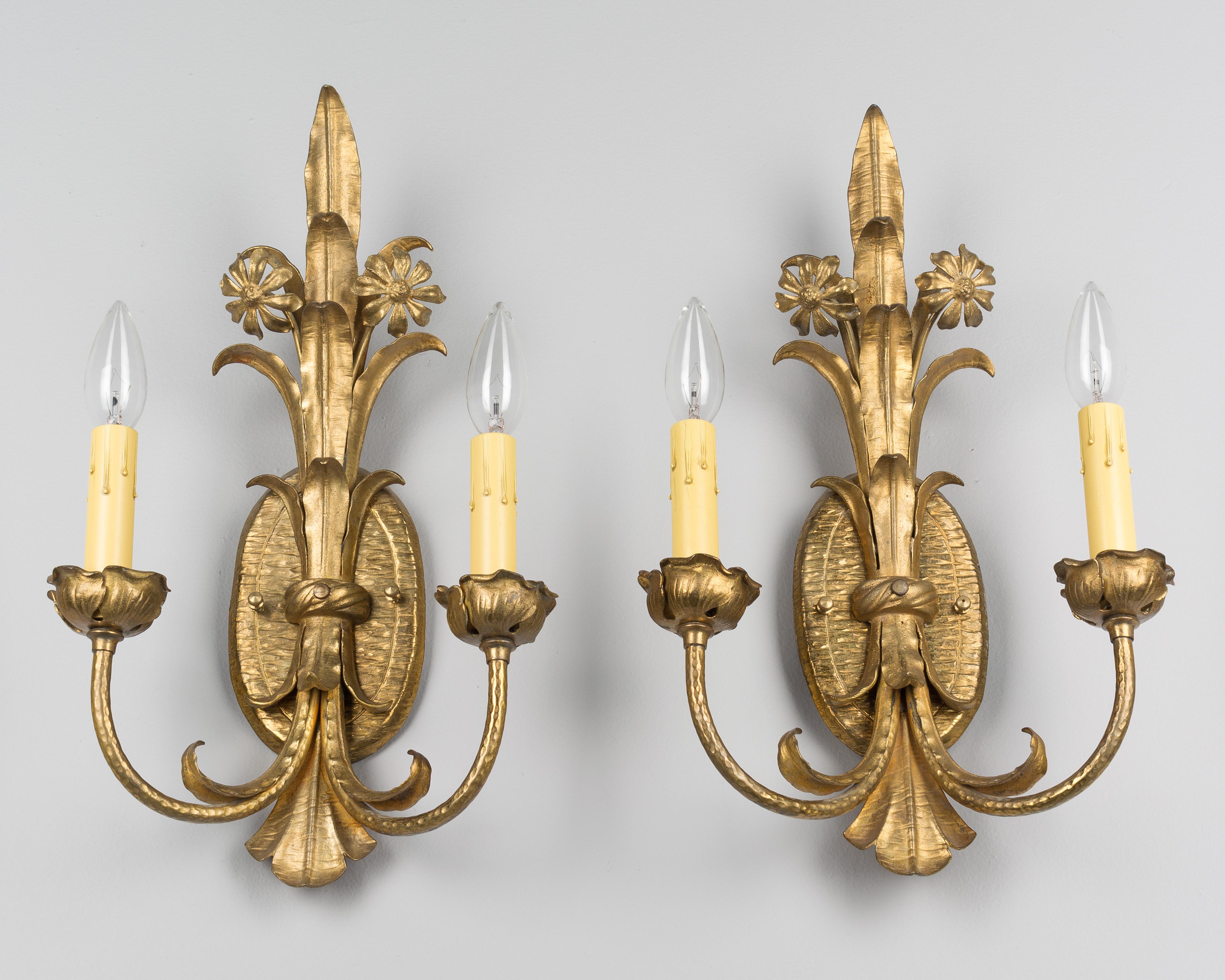 Bronze Pair of Louis XV Style French Sconces
