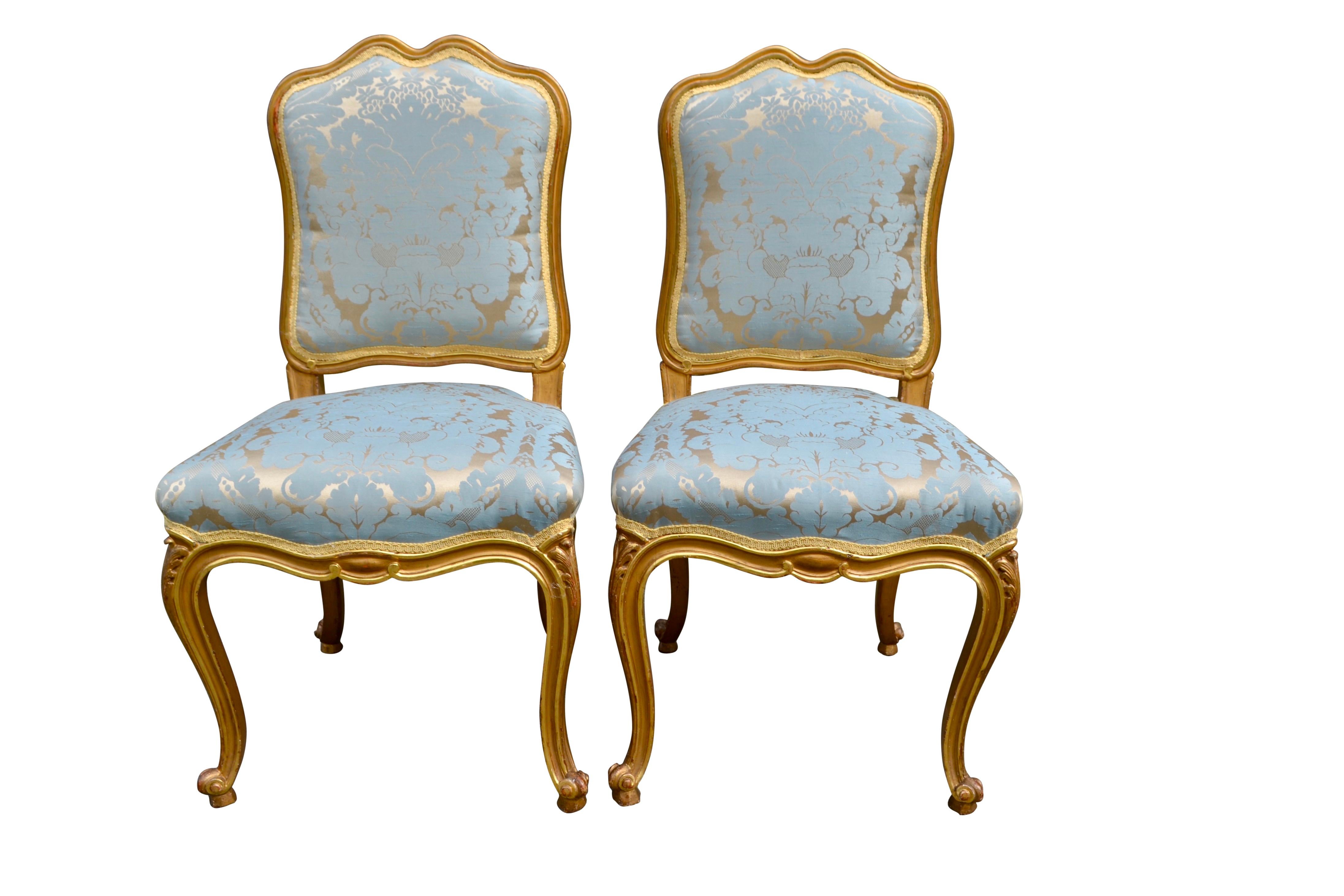 French Pair of Louis XV Style Gilded Side Chairs For Sale