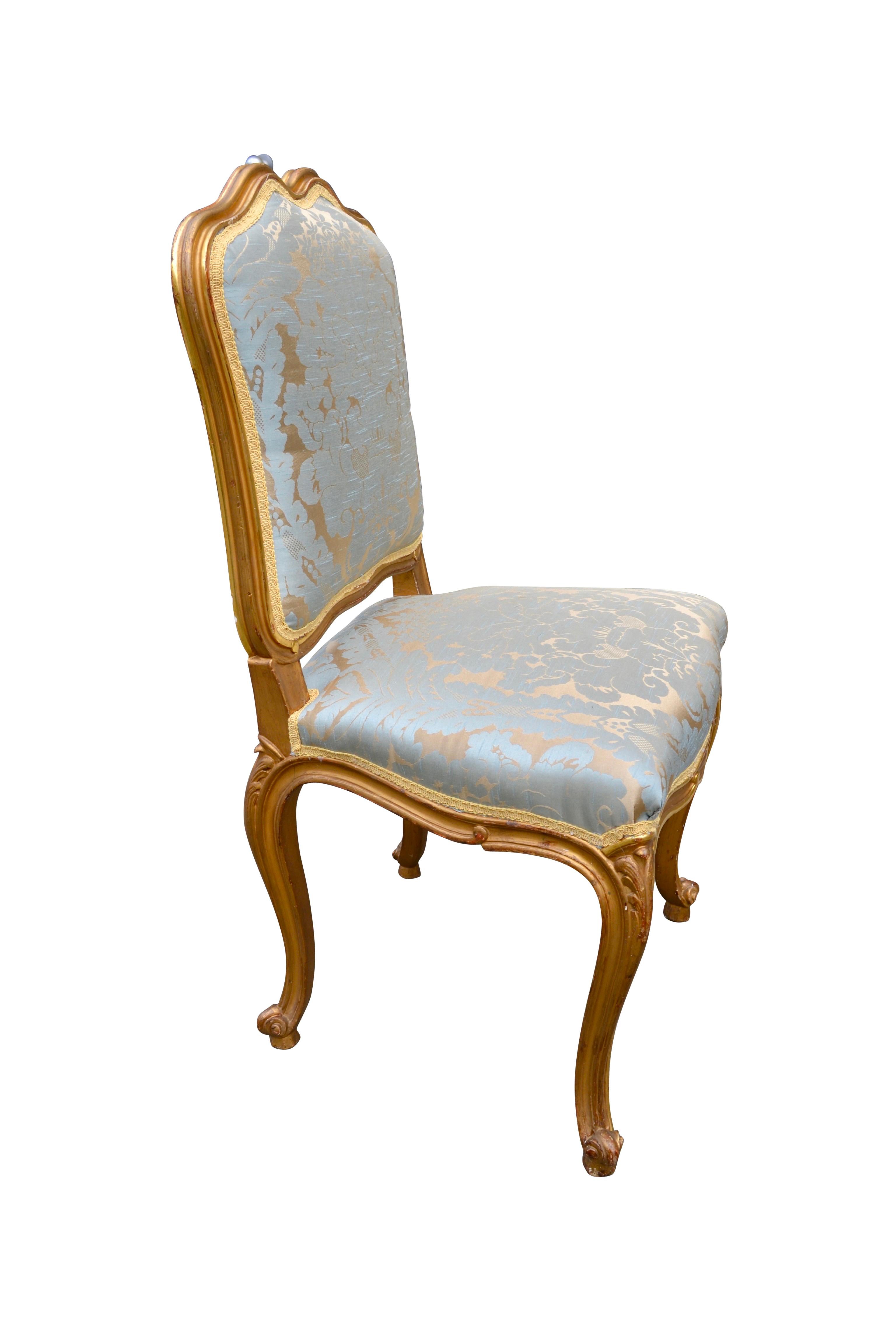 Pair of Louis XV Style Gilded Side Chairs For Sale 2