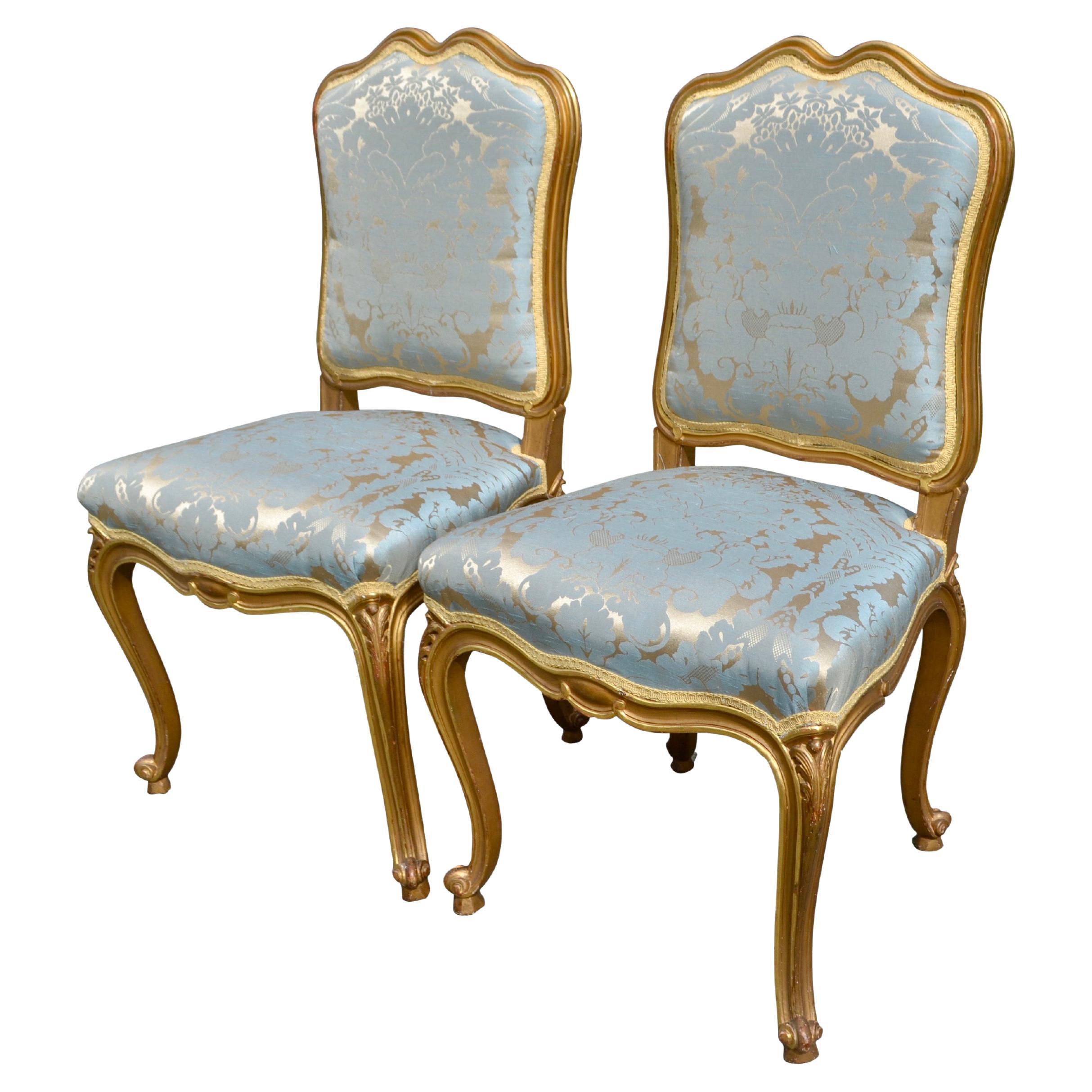 Pair of Louis XV Style Gilded Side Chairs For Sale