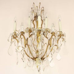 Pair of Louis XV Style Gilt-Bronze and Cut-Crystal 5-Light Sconce or Wall Lights