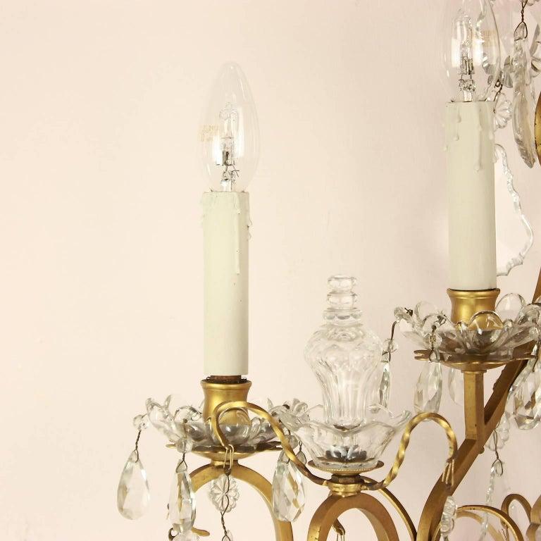Pair of Louis XV Style Gilt-Bronze and Cut-Crystal 5-Light Sconce or Wall Lights In Good Condition For Sale In Berlin, DE