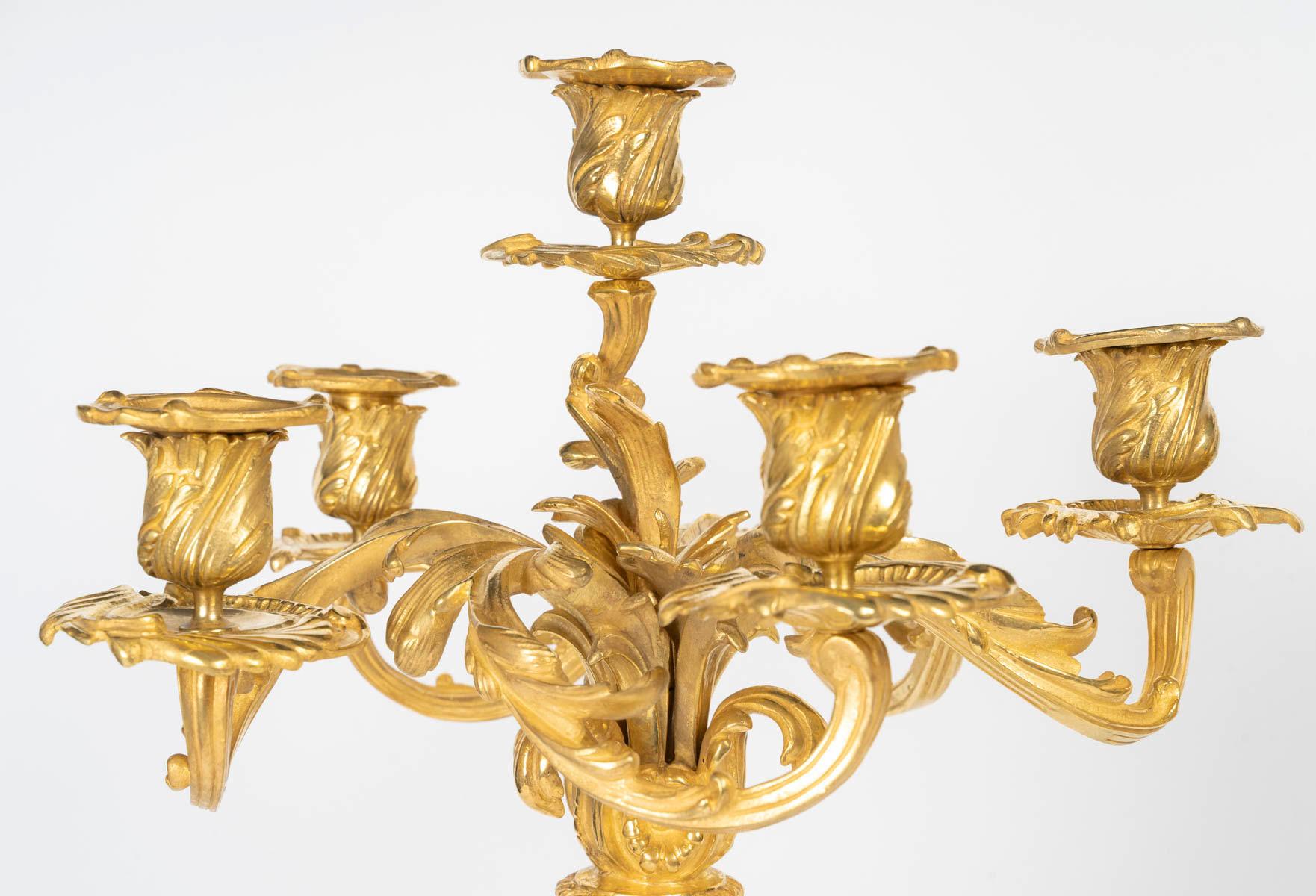 Pair of Louis XV Style Gilt Bronze Candelabra, 19th Century. In Good Condition For Sale In Saint-Ouen, FR