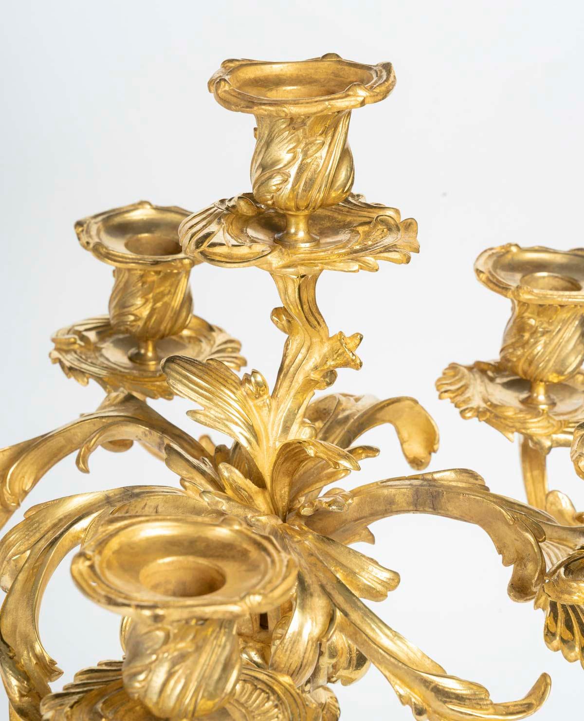 Pair of Louis XV Style Gilt Bronze Candelabra, 19th Century. For Sale 1
