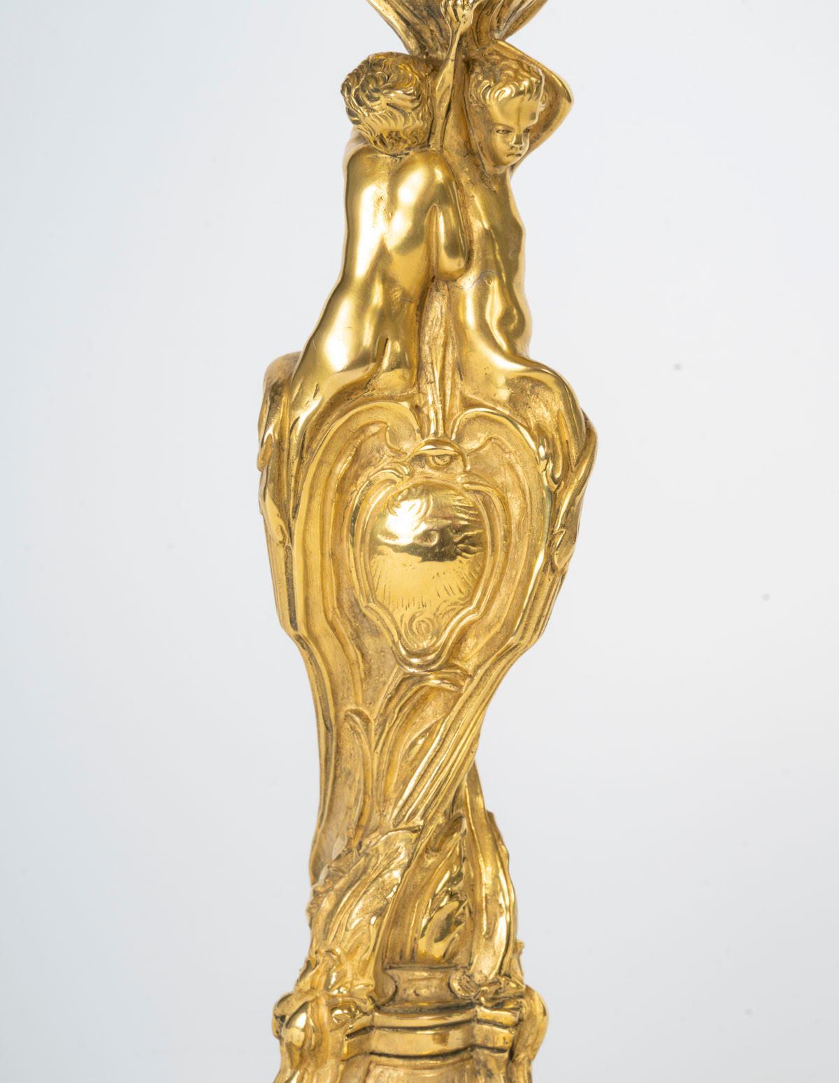 Pair of Louis XV Style Gilt Bronze Candelabra, 19th Century. For Sale 3