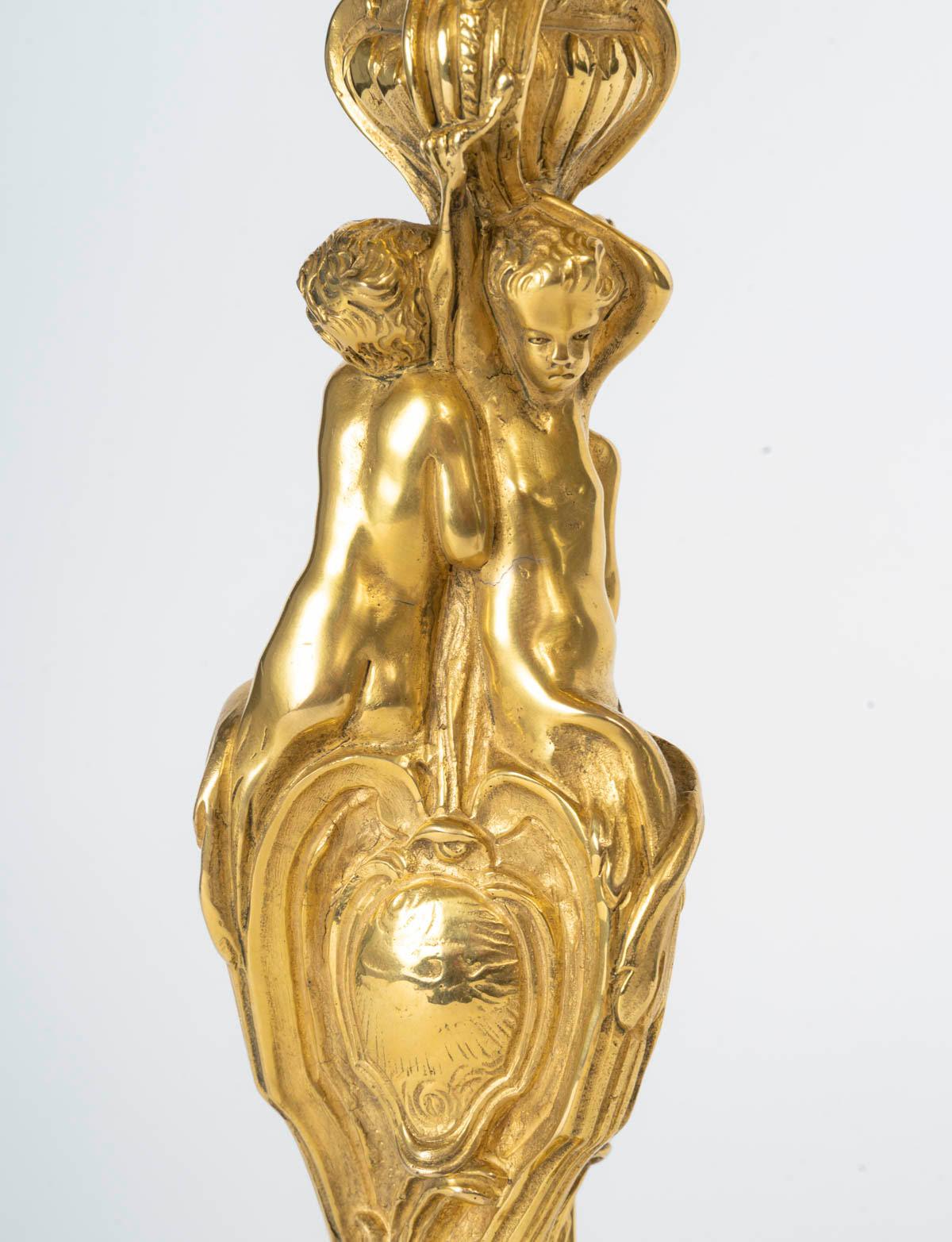 Pair of Louis XV Style Gilt Bronze Candelabra, 19th Century. For Sale 4