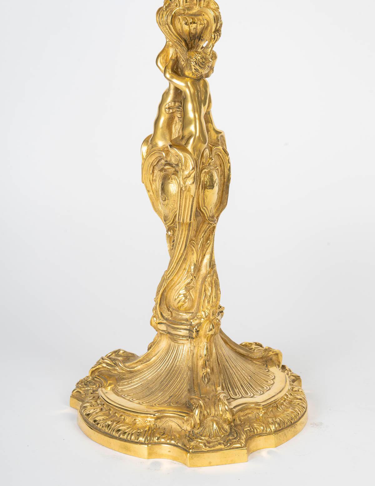 Pair of Louis XV Style Gilt Bronze Candelabra, 19th Century. For Sale 5