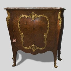 Pair of Louis XV Style Gilt Bronze Mounted Kingwood Marble Top Commode
