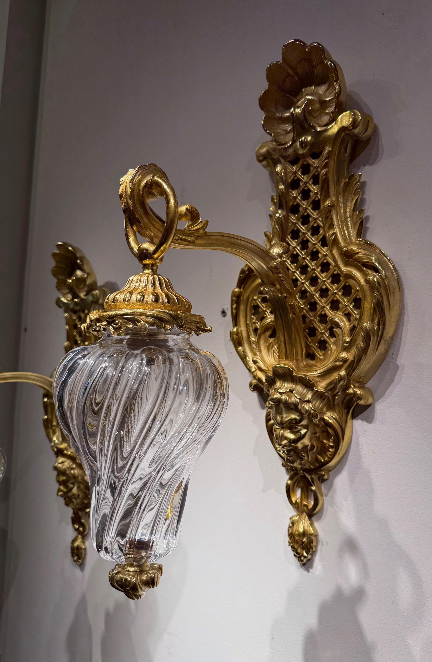 Pair Of Louis XV Style Gilt Bronze Sconces For Sale 5
