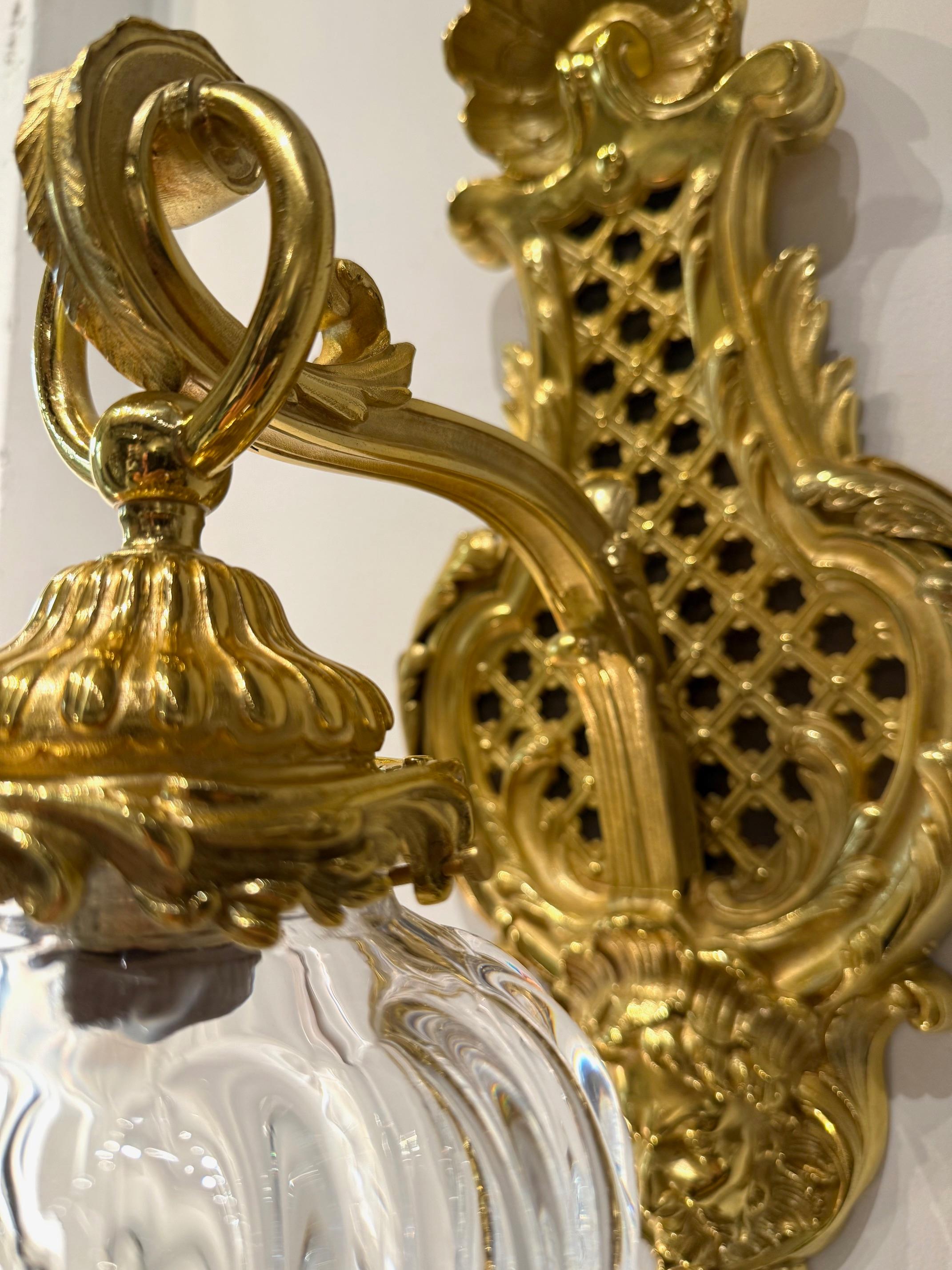Pair Of Louis XV Style Gilt Bronze Sconces For Sale 7