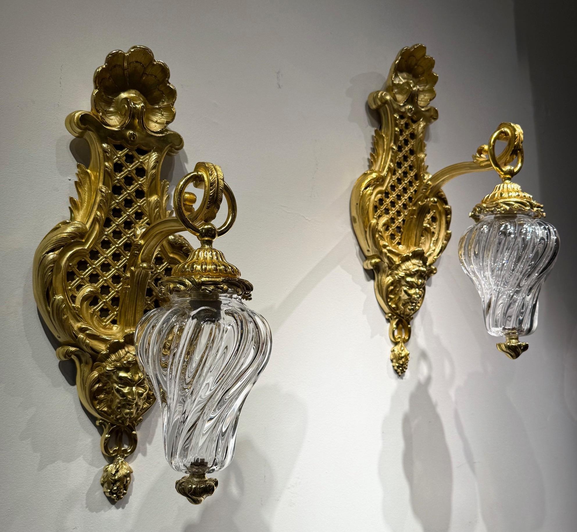 Pair Of Louis XV Style Gilt Bronze Sconces For Sale 1