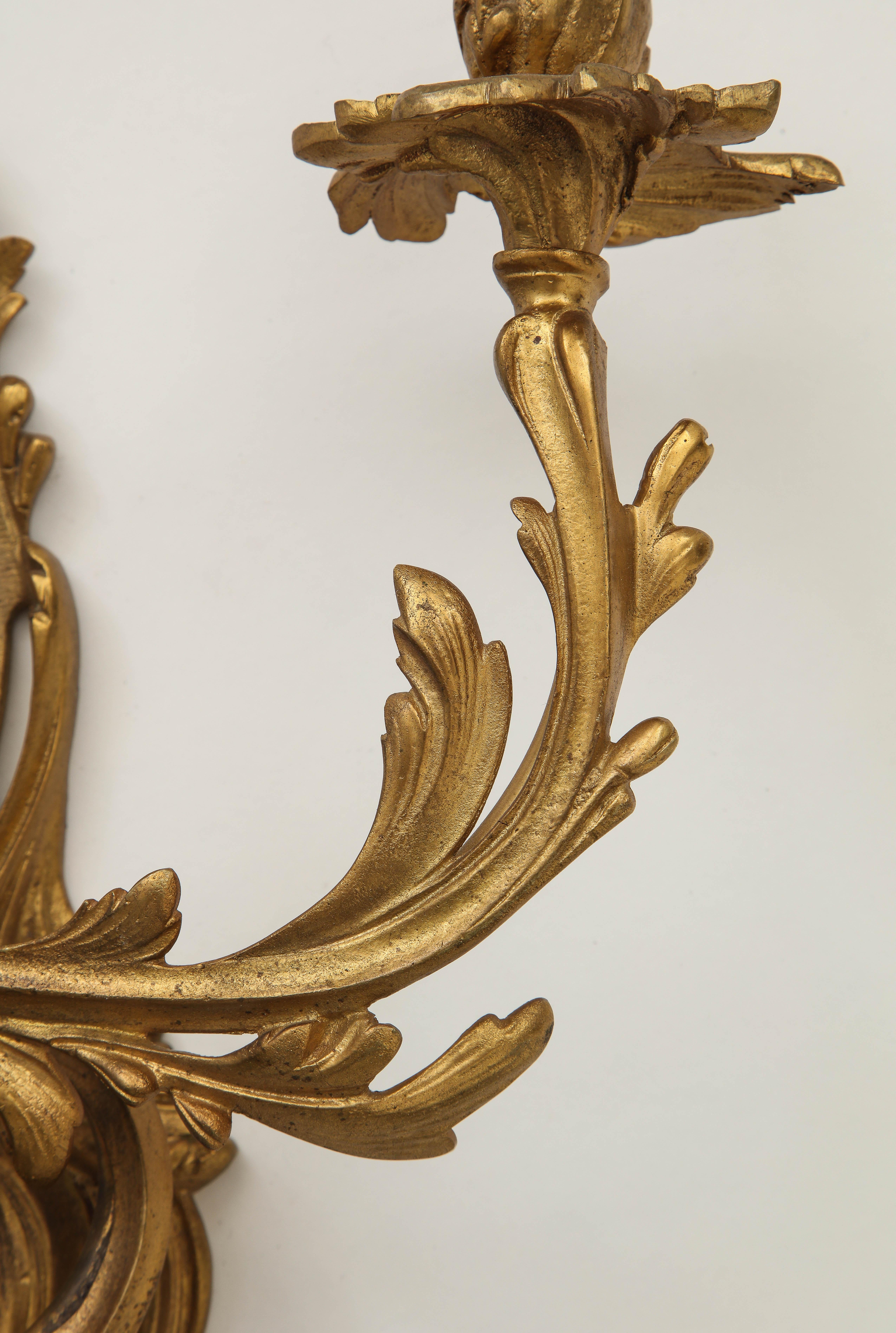 Pair of Louis XV Style Gilt Bronze Wall Lights For Sale 1