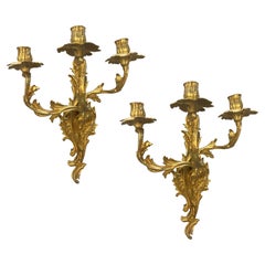 Paar Wandleuchten aus vergoldeter Bronze im Louis XV-Stil