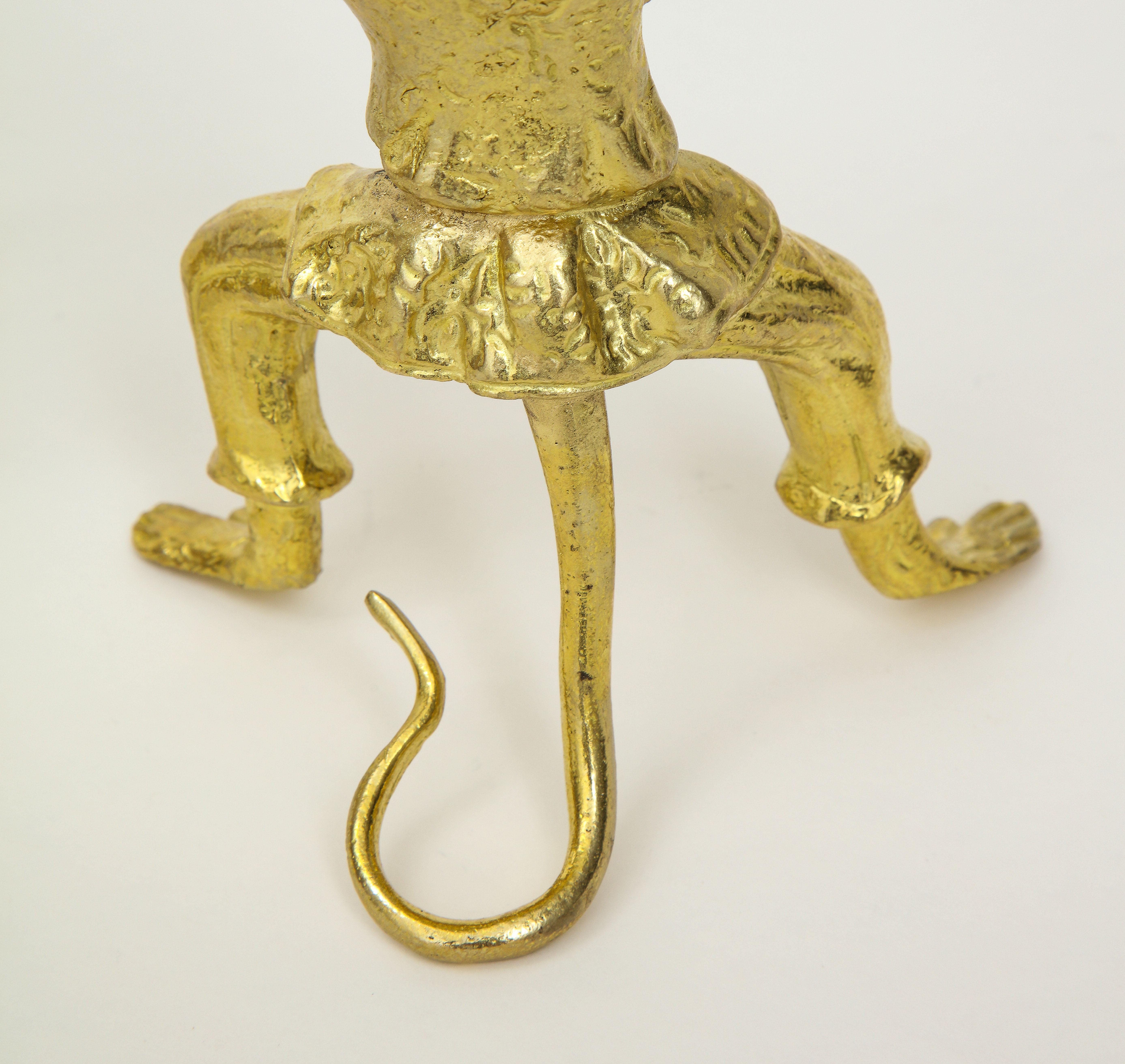 Brass Pair of Louis XV Style Gilt Metal Monkey Candleholders