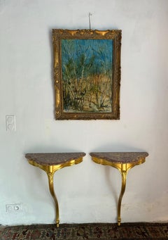 Pair of Louis XV style giltwood and marble console tables