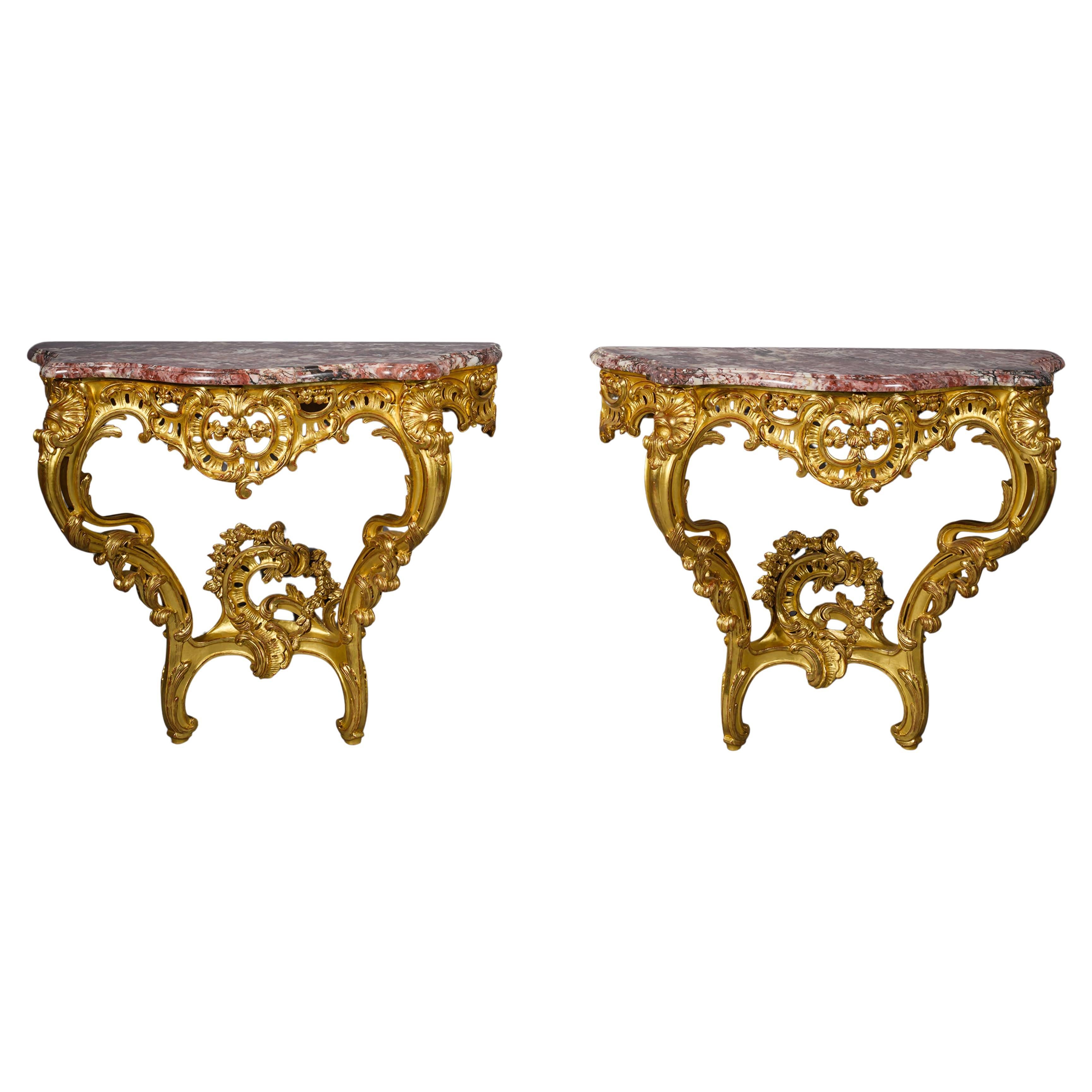 Pair of Louis XV Style Giltwood Console d
Appliques, circa 1910