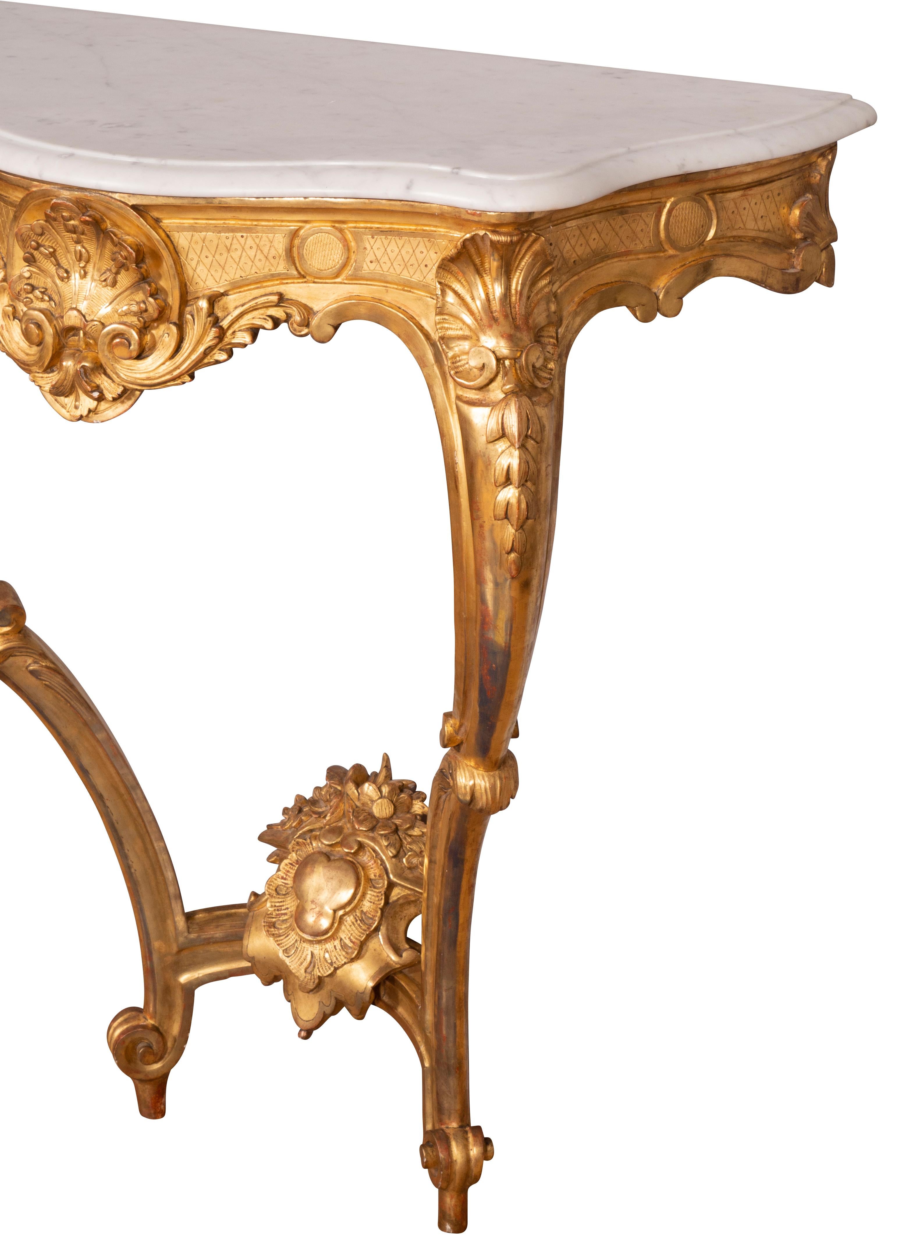 Pair of Louis XV Style Giltwood Console Tables 4