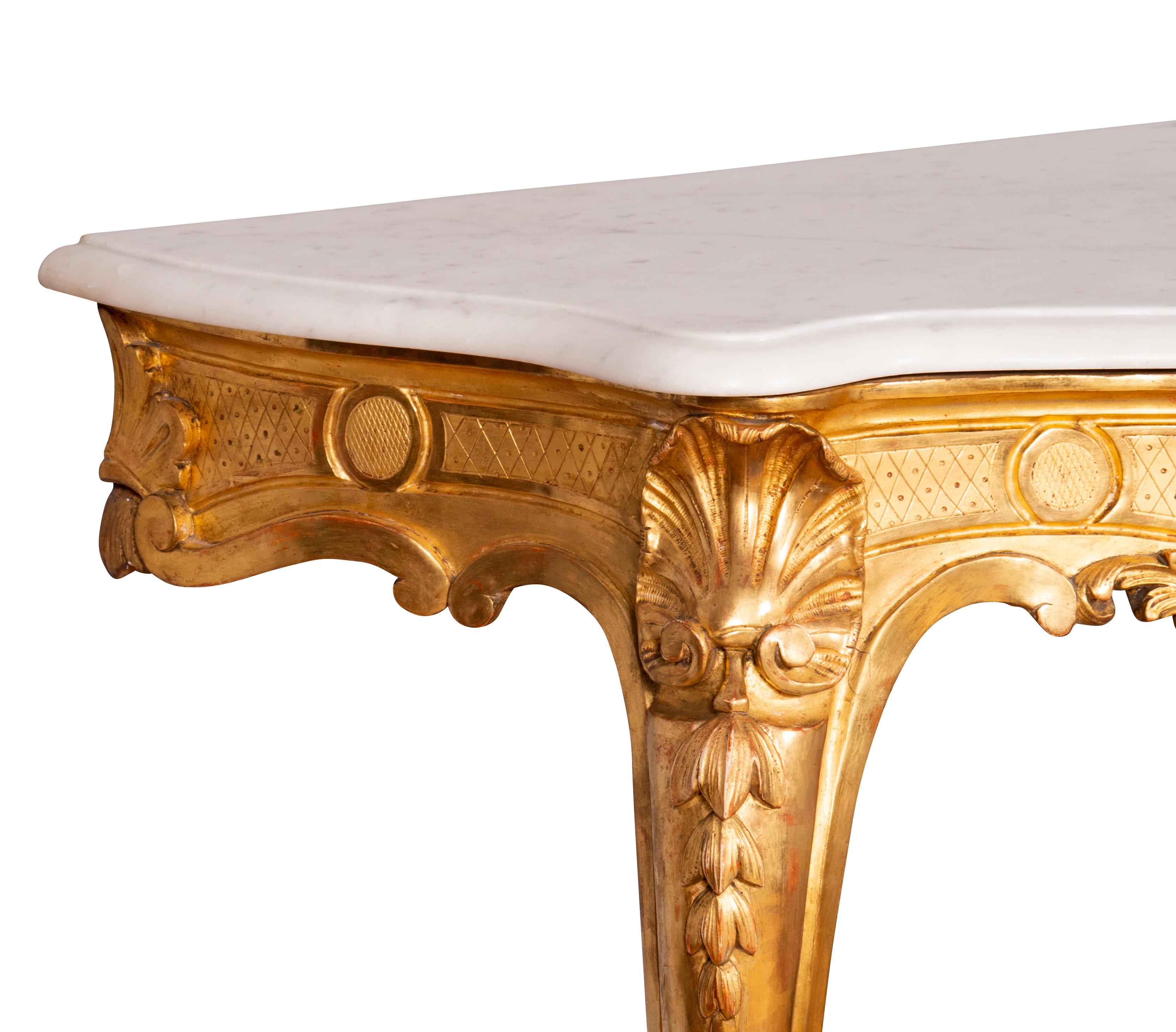 Pair of Louis XV Style Giltwood Console Tables 7