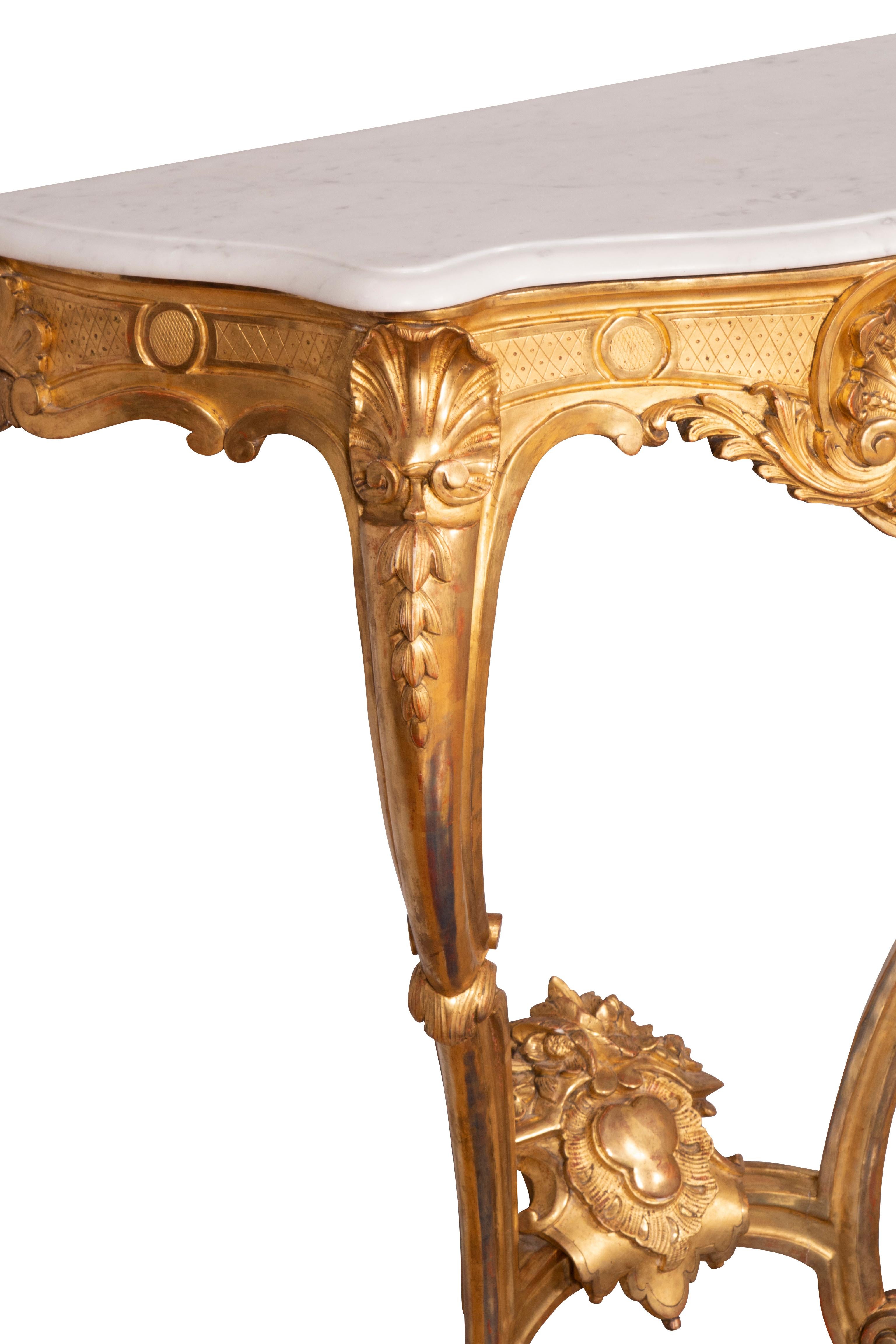 Pair of Louis XV Style Giltwood Console Tables 2