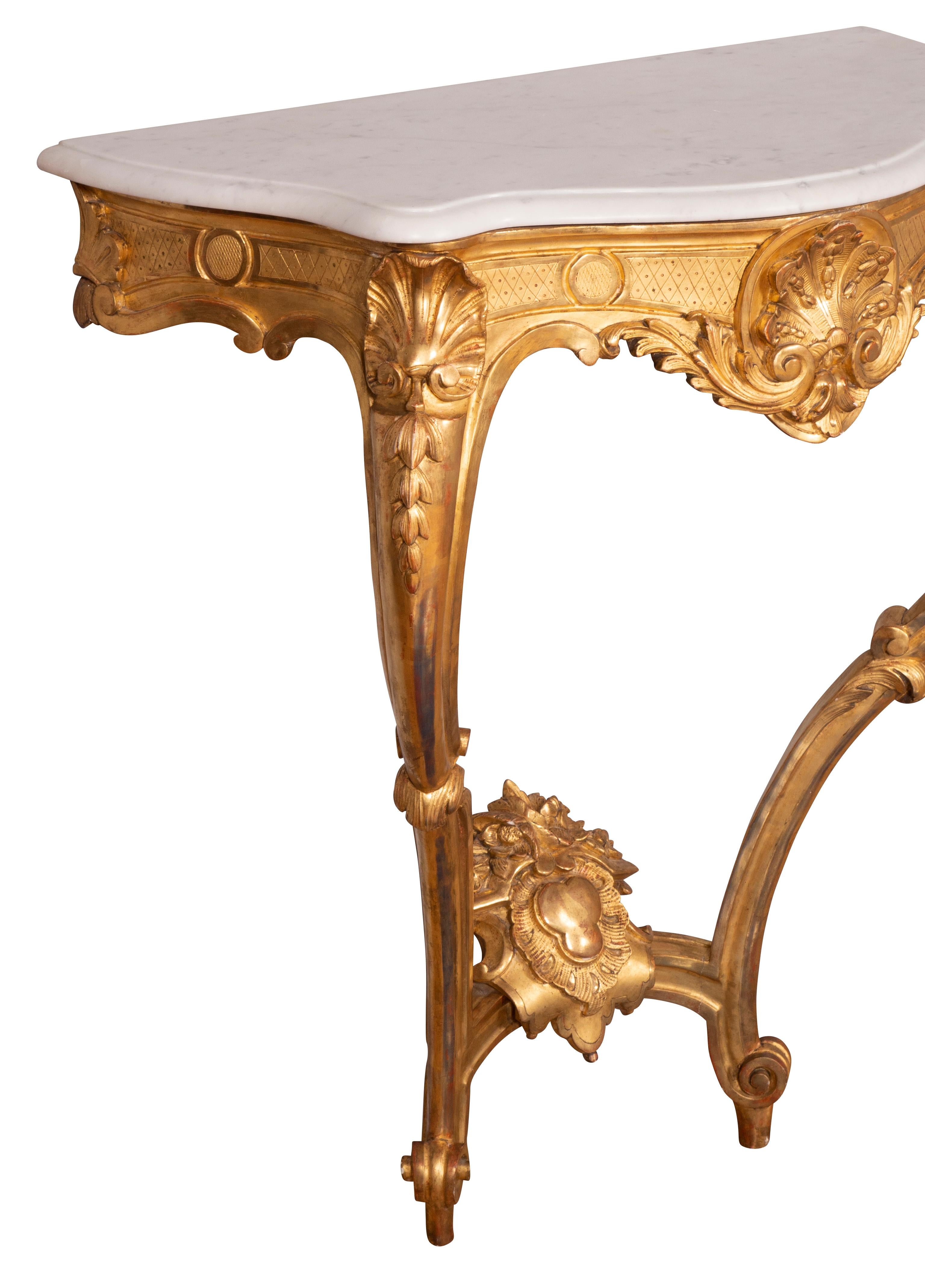 Pair of Louis XV Style Giltwood Console Tables 3