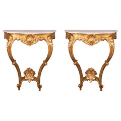 Pair of Louis XV Style Giltwood Console Tables