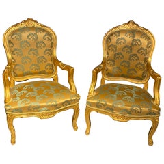 Pair of Louis XV Style Giltwood Fauteuils or Armchairs