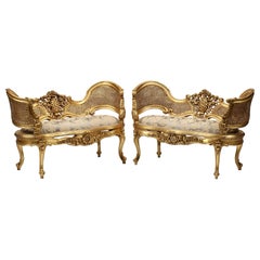 Pair of Louis XV Style Giltwood Settees
