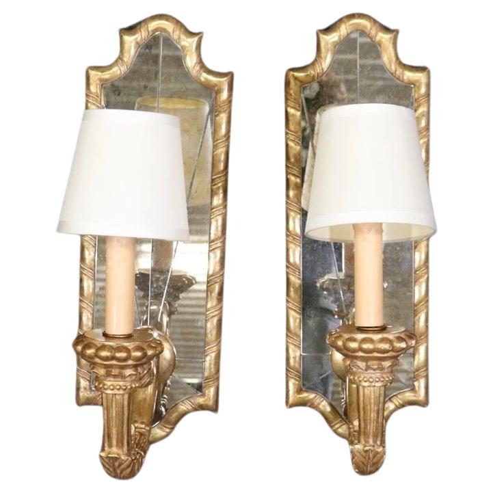 Pair of Louis XV Style Gold Gilt Mirrored Eglomise Sconces For Sale