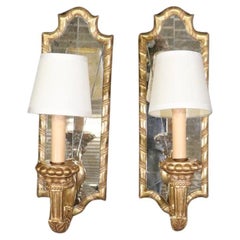 Pair of Louis XV Style Gold Gilt Mirrored Eglomise Sconces