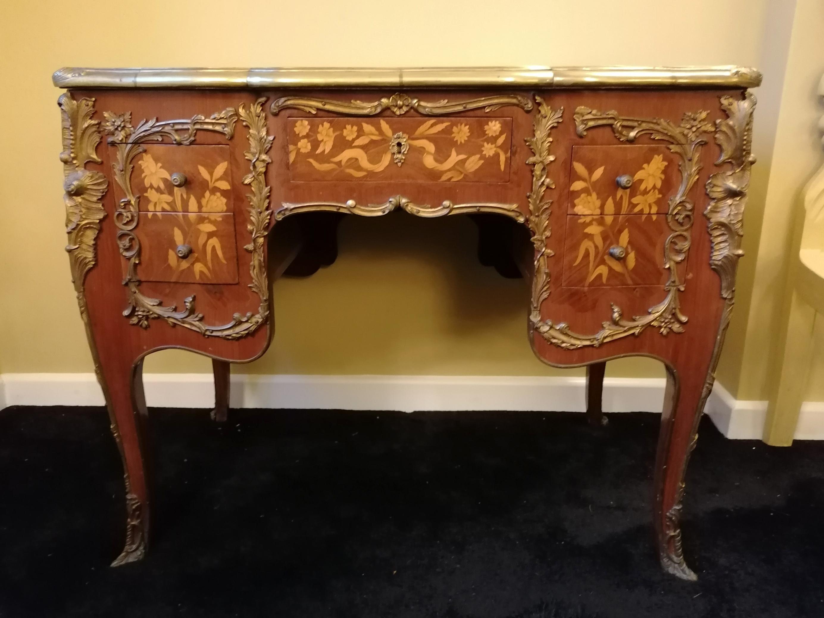 Inlay Pair of Louis XV Style Kingwood & Marquetry Brass Bound Desks For Sale