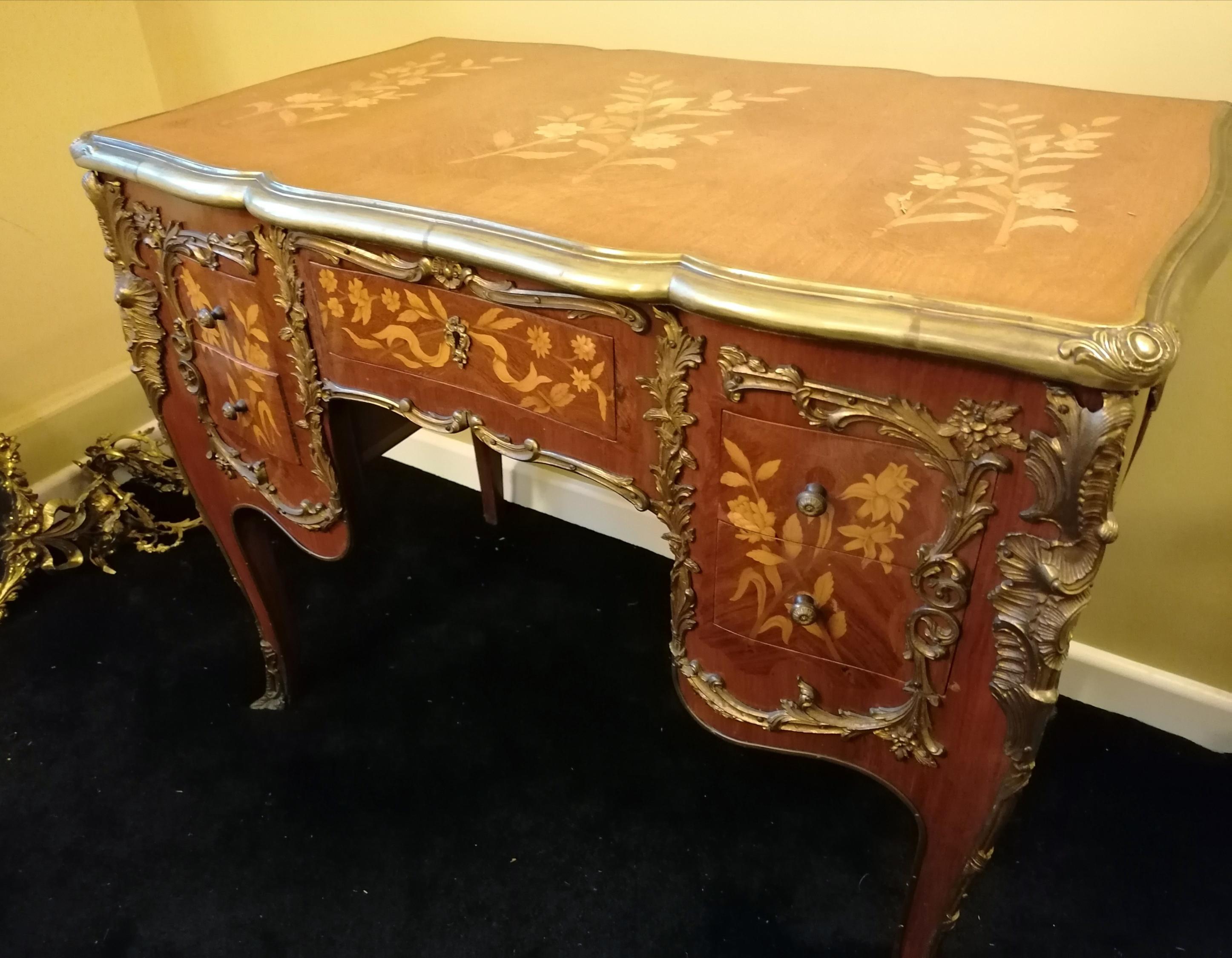 20th Century Pair of Louis XV Style Kingwood & Marquetry Brass Bound Desks For Sale