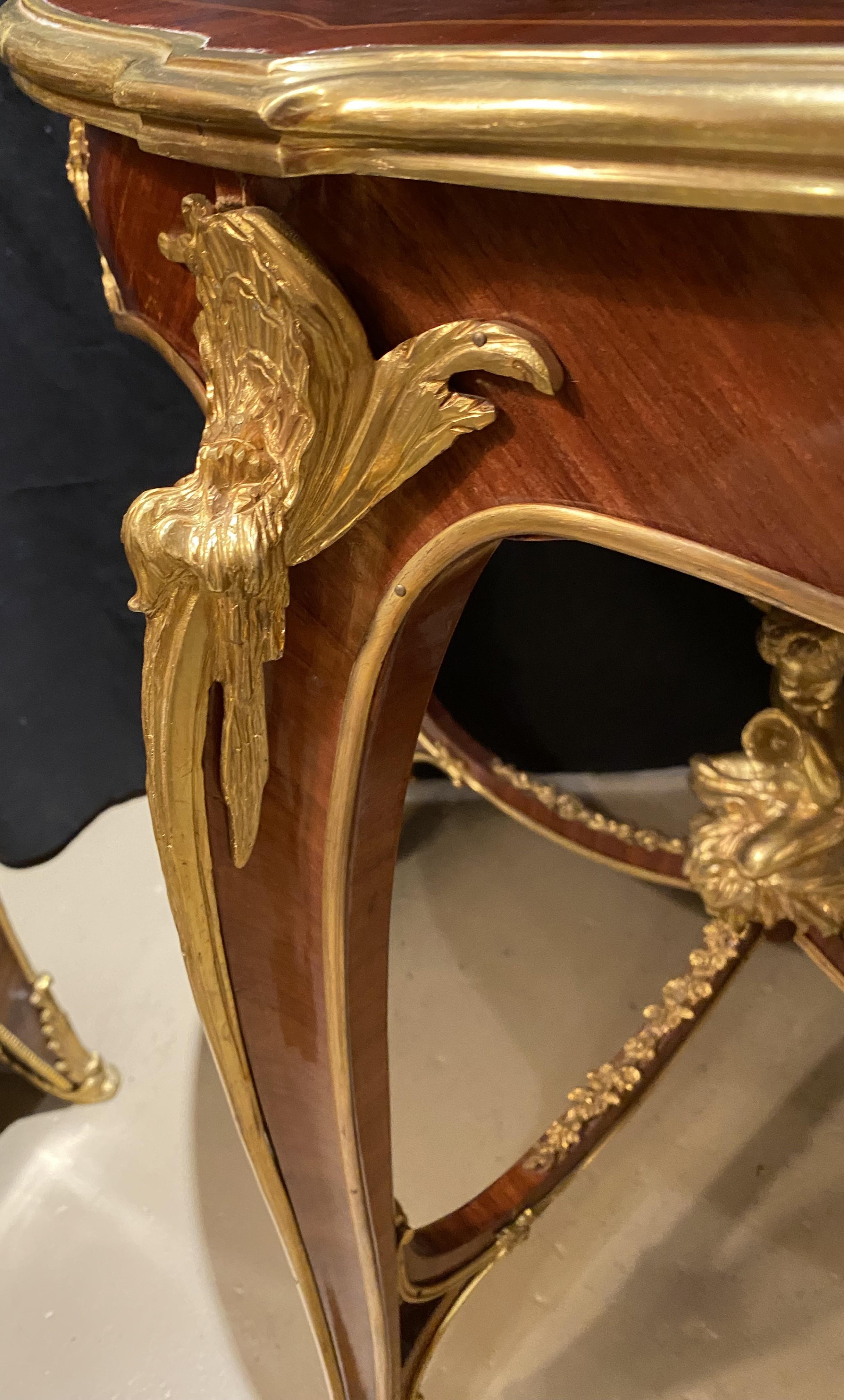 Pair of Louis XV Style Kingwood Round Center Tables with Gilt Bronze Mounts For Sale 7