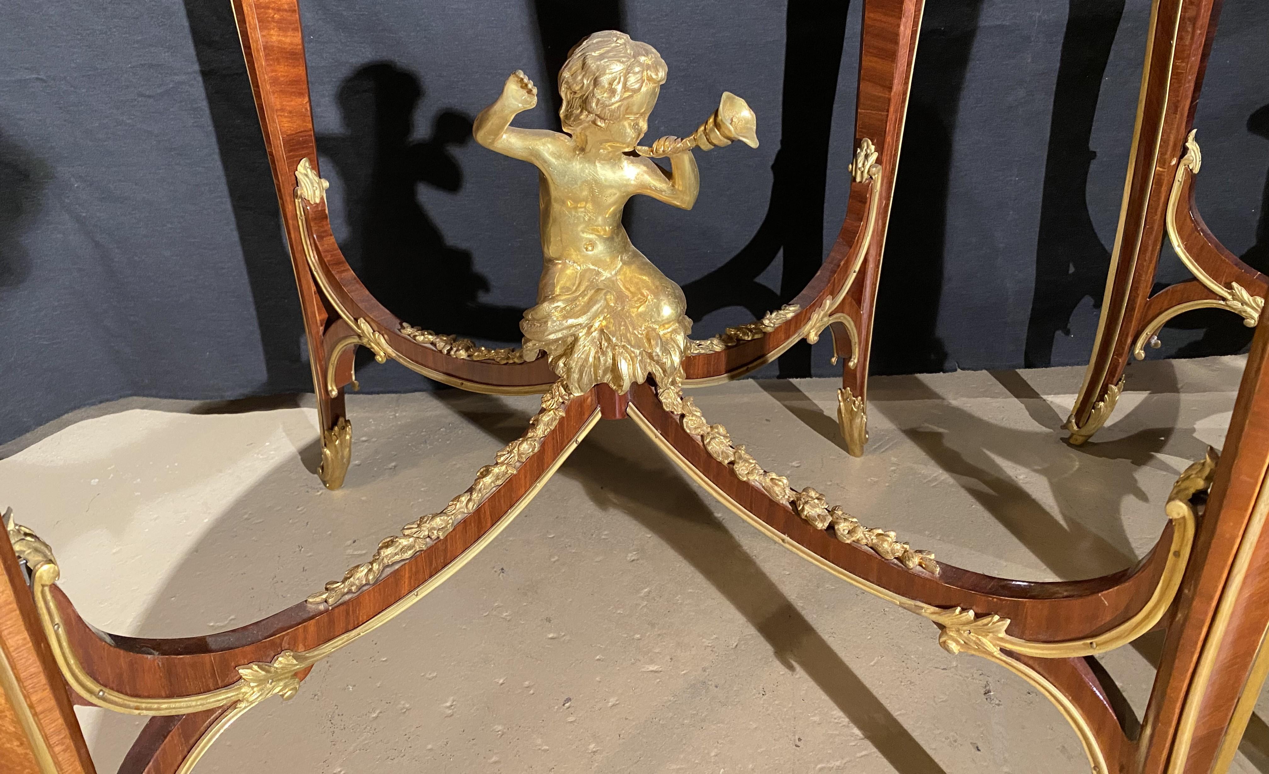 Cast Pair of Louis XV Style Kingwood Round Center Tables with Gilt Bronze Mounts For Sale
