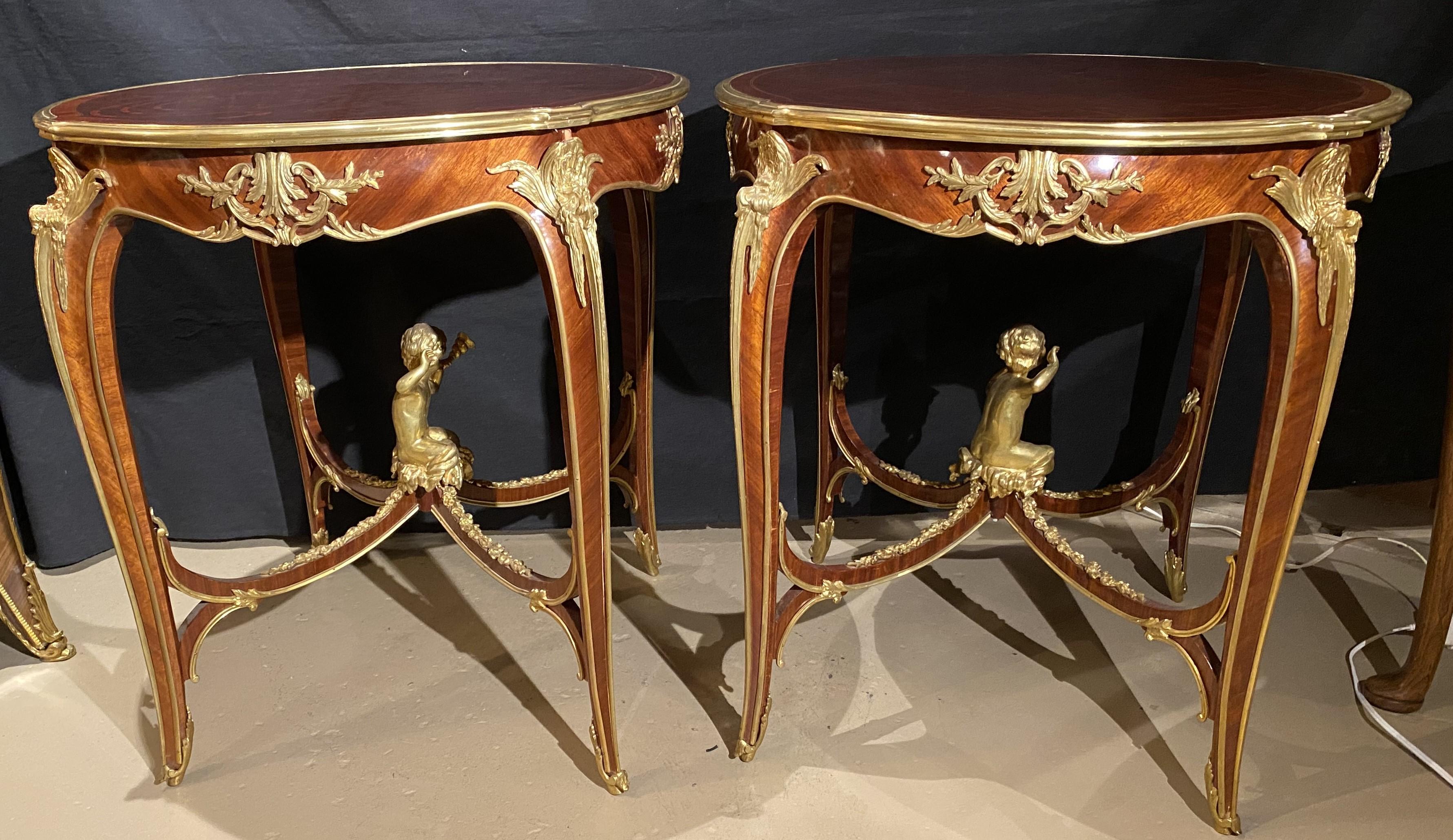 Pair of Louis XV Style Kingwood Round Center Tables with Gilt Bronze Mounts For Sale 2