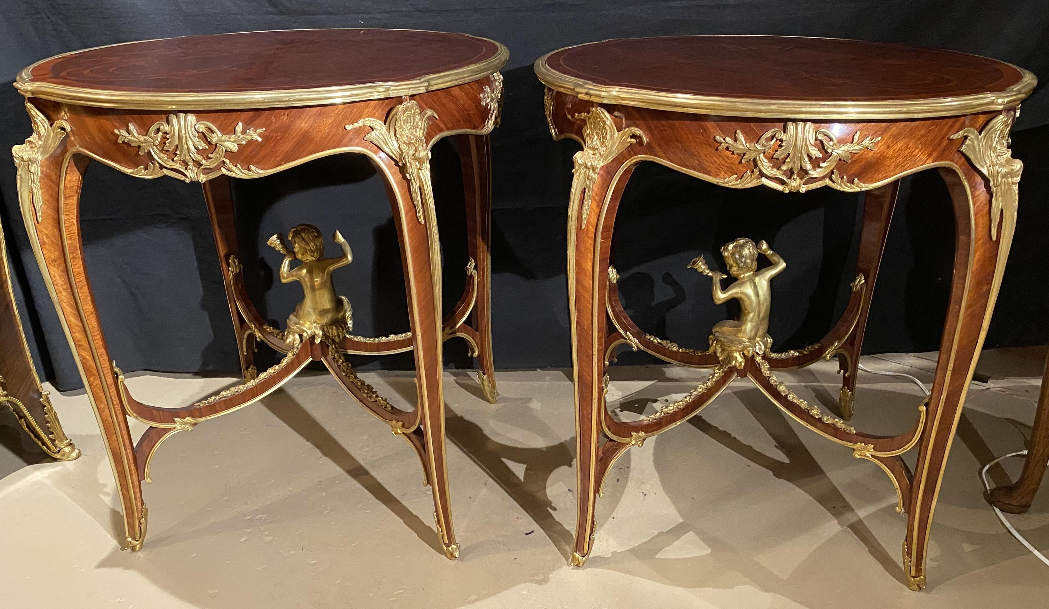 Pair of Louis XV Style Kingwood Round Center Tables with Gilt Bronze Mounts For Sale 3