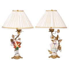 Pair of Louis XV Style Lamps in Porcelain and Gilt Brass, circa 1900