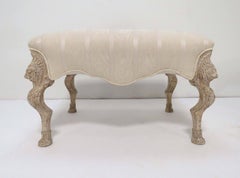 Pair of Louis XV Style Large Stools in Limed Wood with Carved Griffins
