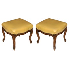 Pair of Louis XV Style Leather Upholstered Benches