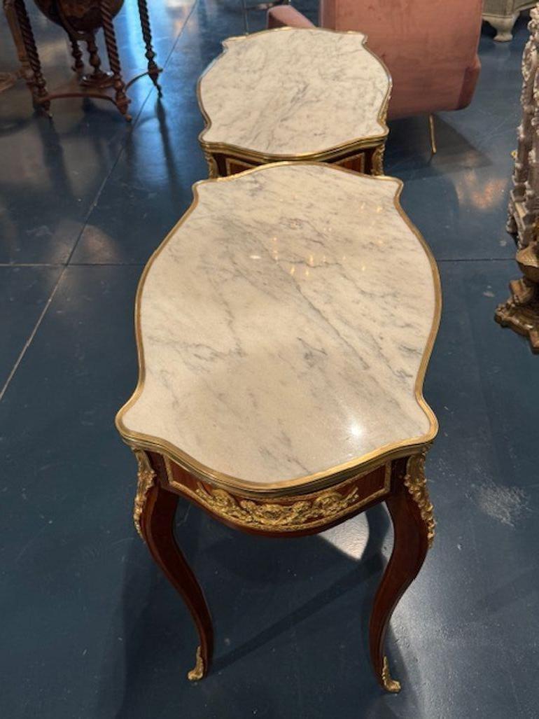 French Pair of Louis XV Style Mahogany and Gilt Bronze Tables For Sale