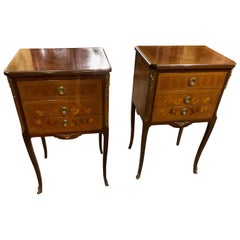 Pair of Louis XV Style Mahogany Nightstands with Marquetry, 20th Century