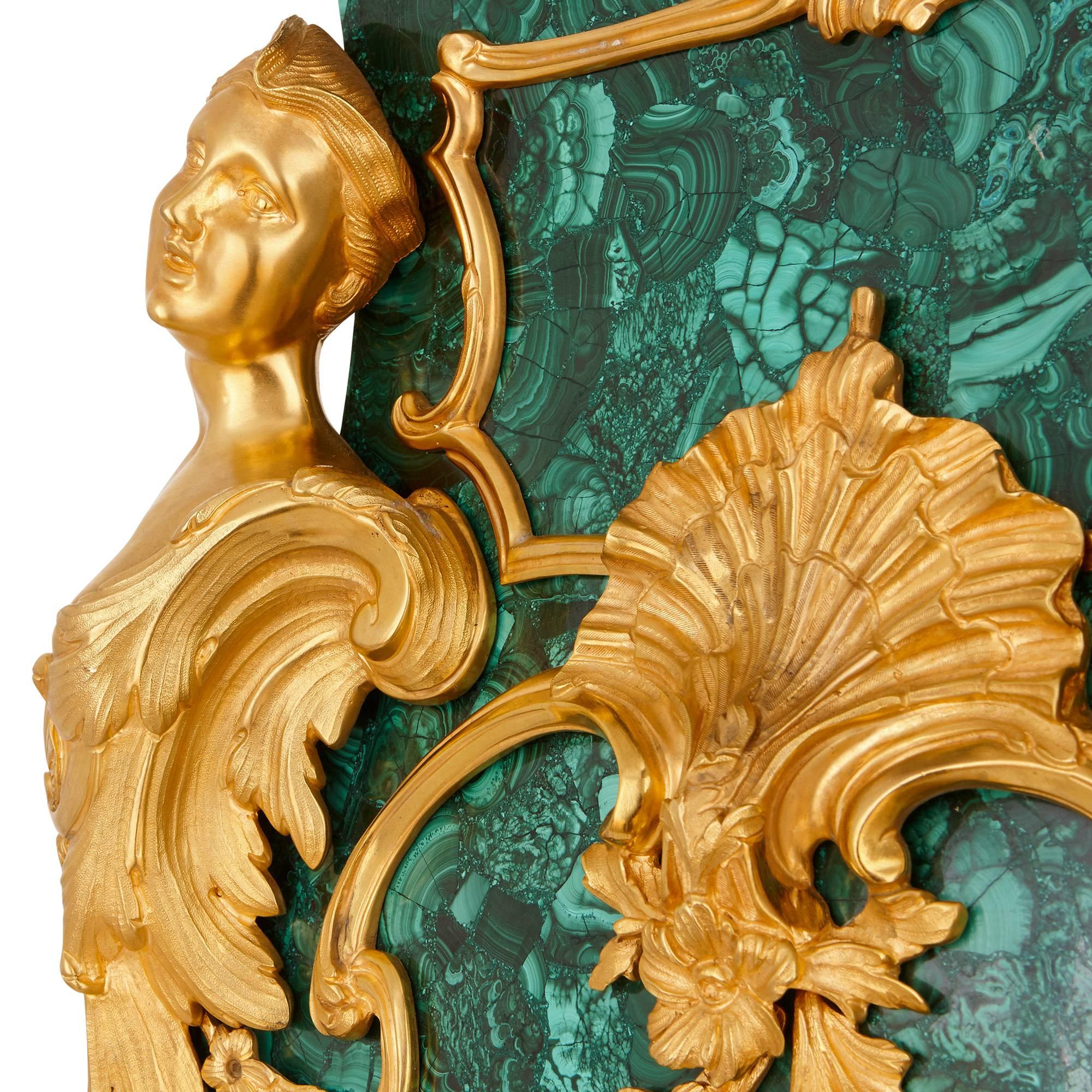 Pair of Louis XV Style Malachite and Gilt Bronze Pedestals 1