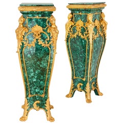 Pair of Louis XV Style Malachite and Gilt Bronze Pedestals