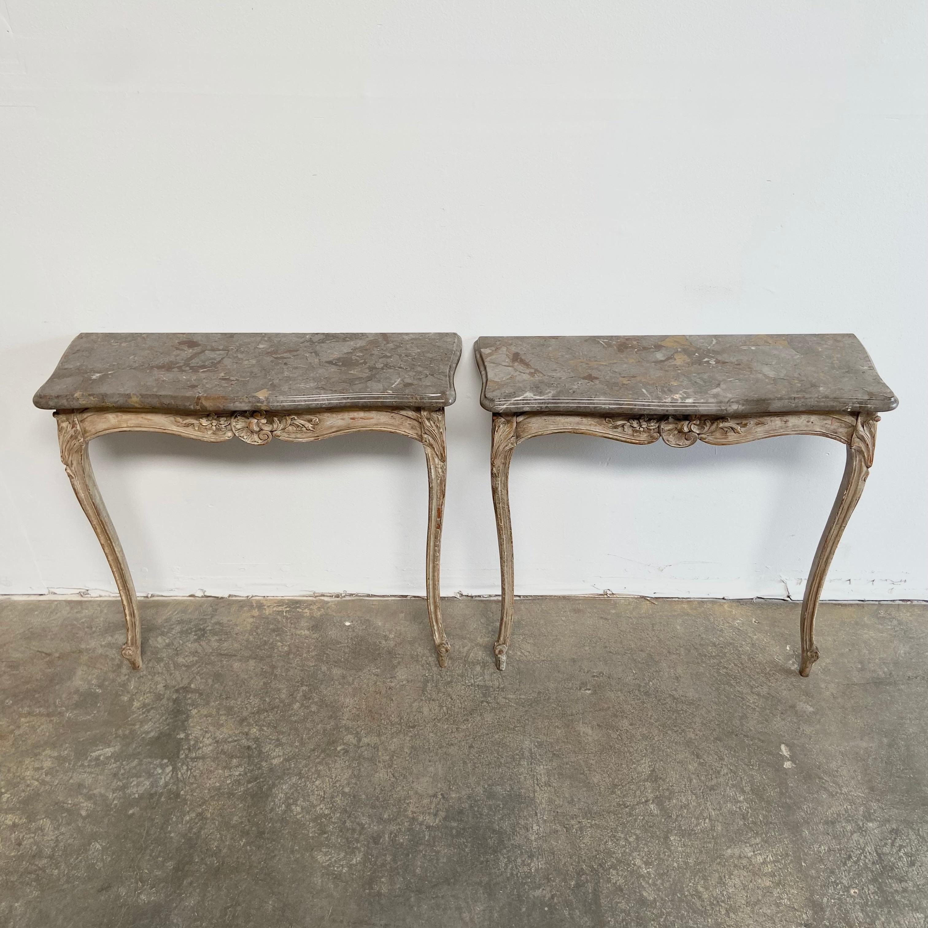Pair of Louis XV Style Marble Top Console Tables 3