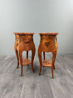 Pair Of Louis XV Style Marquetry Bedside Tables, 20th Century